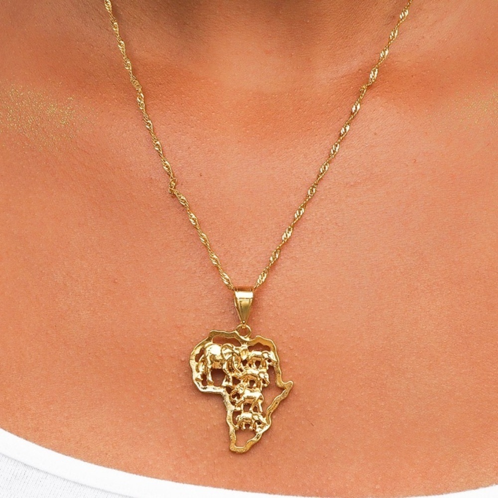Gold Africa Pendant Necklace, Africa elephant necklace